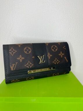 Louis Vuitton Brown Monogram Wallet with Black Trim and Gold Hardware